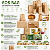 Sac en papier kraft brun personnalisé rectangulaire SOS pour boulangerie, emballage alimentaire, sac à lunch blanc avec logo