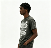 T-shirt homme personnalisé imprimé Kornit, 100% coton épais, coupe ample, motif lettres gothiques, vintage, délavé à l'acide, effet usé, décoloré soleil, foncé