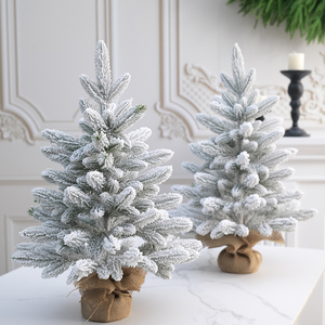Christmas Decorations PVC Burlap-Wrapped Base Mini Christmas <b>Tree</b> White Flocked Small <b>Tree</b>, Tabletop, Living Room - Product Image 1