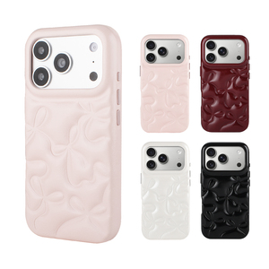 Coque de téléphone antichoc en cuir PU souple avec motif nœud 3D en relief pour iPhone 17 16 15 14 Femme - Product Image 1