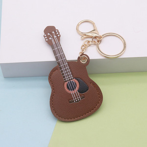 PU Leather Guitar Keychain 10cm Mini Acoustic Guitar Key <b>Ring</b> Bag Charm Pendant Gift for Music Lovers - Product Image 4