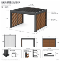 Pergola bioclimatique motorisée moderne de luxe en aluminium avec volets latéraux imitation bois, résistante aux intempéries, pour patio de villa