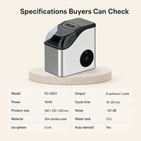 Machine à glaçons sphériques automatique 2026 Pro SC-6203, 8 boules, 15-25 min, 30 kg/jour, 3 cm, glace cristalline, dépose automatique, <60 dB, OEM CE ETL FDA, pour la maison et le bar