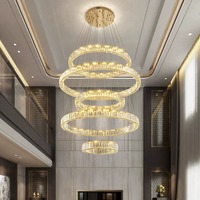 Lustre moderne de luxe en cristal K9 pour villa, salon, escalier, hall d'hôtel, forme ronde