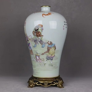<span class=keywords><strong>Vase</strong></span> en porcelaine rose peint à la main haut de gamme avec incrustation de <span class=keywords><strong>cuivre</strong></span> vendu aux enchères de la collection de porcelaine décorative royale de la dynastie Qing - Product Image 3