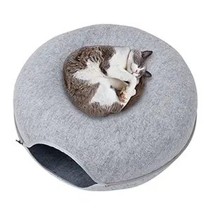 BunnyHi MSD002, venta al por mayor, personalizado, nuevo diseño, túnel de juego para gatos, cama de túnel para gatos, nido de fieltro para mascotas, cueva para gatos con túnel circular