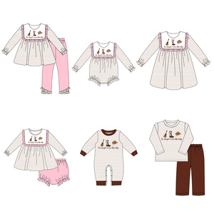 Robe décontractée brodée rose à volants et rayures pour filles, collection automne-hiver, assortie pour frères et sœurs, avec bottes et chapeau, ODM - Product Image 2