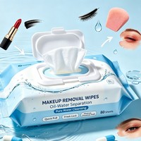 Lingettes démaquillantes personnalisées à base d'eau et d'huile, pour un nettoyage quotidien en profondeur, en plusieurs pièces, pour une extraction douce et une eau pure.