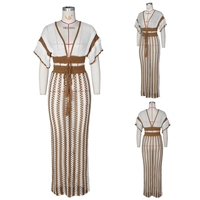 Z0326 Ensemble jupe deux pièces en tricot d'été avec haut court tricoté à col en V et jupe longue en tricot au sol