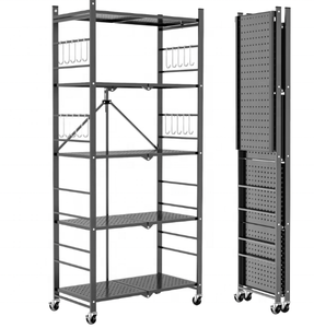 Étagères de rangement pliables à 3, 4 ou 5 niveaux, unités d'étagères métalliques pour le rangement, étagères de cuisine <span class=keywords><strong>sur</strong></span> roulettes - Product Image 1
