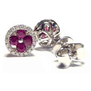 HK Fabricant Nouvel An Livraison Rapide Mignon Rubis Bijoux 18k Or Blanc Diamant De Haute Qualité Bouton Rond Boucles D'oreilles - Product Image 3