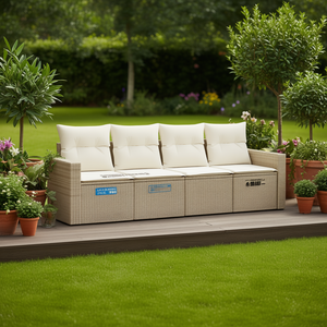Ensemble de canapés de jardin en rotin 4 places avec rangement, mobilier d'extérieur au design contemporain, beige crème blanc - Product Image 2