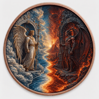 Pièces de monnaie en cuivre à haute relief 5 oz .999 Cuivre pur Pièce ronde Bataille Ange-Démon Impression UV colorée Pièces de monnaie en cuivre