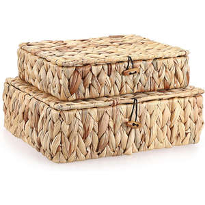 Ecoka Eco-Friendly Rattan Multifunction Storage <b>Basket</b> <b>with</b> Built-In Handles <b>Lid</b> for Clothing and Home Decoration Use - Product Image 1