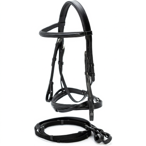 Brida de cuero genuino para caballo con riendas, frontal de cristal, narigueña acolchada, herrajes de acero inoxidable, para equitación inglesa. - Product Image 1