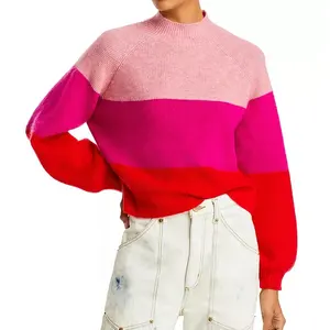 Knitwear Factory Custom Autumn Winter Crew Neck Long Sleeve Striped Knit Pullover Sweater Women