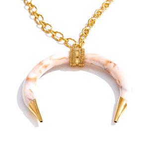 JINYOU 1228 Nouveau style Collier long en acier inoxydable plaqué or 18 carats avec pendentif corne en résine, style affirmé - Product Image 1