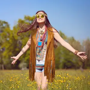 Disfraz Hippie caqui para mujer con accesorios OEM/ODM al por mayor y solo distribución