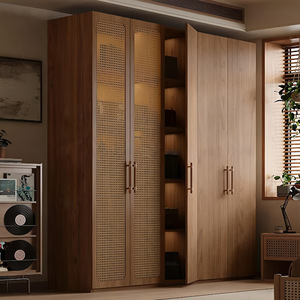 European <strong>Pine</strong> Board Coat Cabinet <strong>Solid</strong> Wood Handle Rattan Door Enf Grade Walnut Bedroom Furniture Home Storage <strong>Wardrobes</strong> - Product Image 1