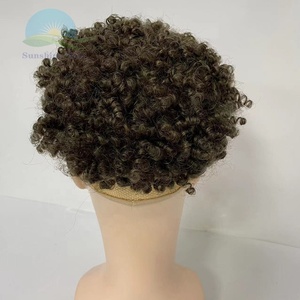 Perruque Lace French avec nœuds décolorés pour hommes, perruque bouclée, <span class=keywords><strong>cheveux</strong></span> péruviens bruts, #6, brun <span class=keywords><strong>clair</strong></span>, 10MM, vente en gros - Product Image 3