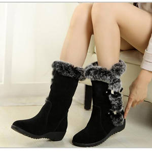 Nouvelles Bottes de Neige Compensées Mi-Mollet pour Femme, Automne Hiver 2026, à Enfiler, Doublure en Fausse Fourrure de Lapin, Style Preppy, Vente en Gros - Product Image 2