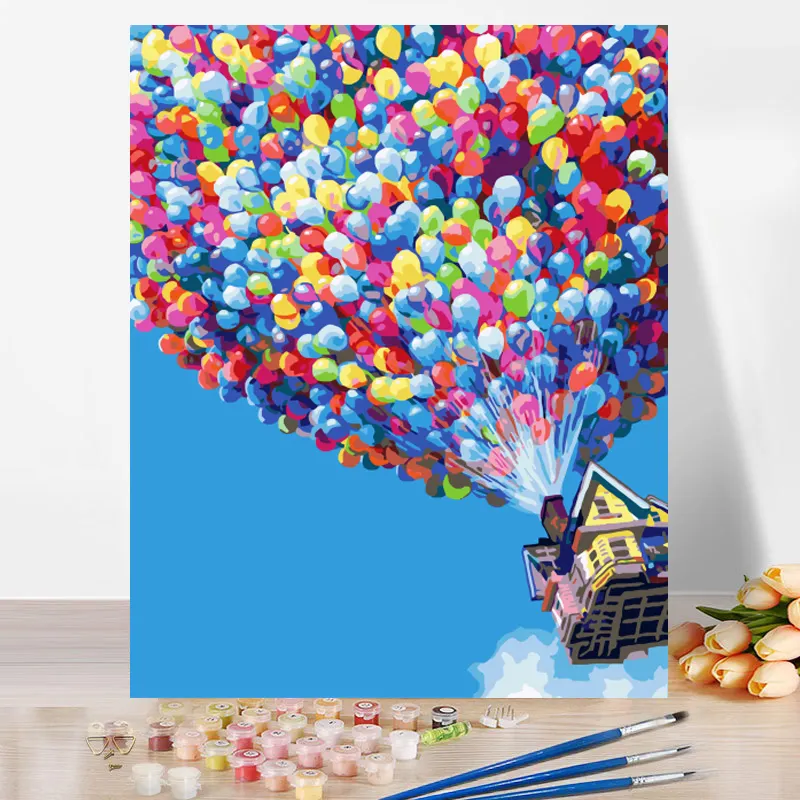 Sayılar tarafından DIY boyama ev havada uçan tam kitleri yağlı boya numarası 16x20 "ev duvar süsü şekil çizim