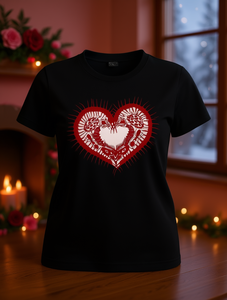T-shirt da donna per San Valentino, manica corta, girocollo, stampa cuore e animali, casual, invernale, 100% cotone jersey, vestibilità regolare - Product Image 2