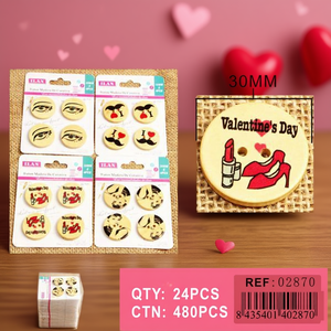 Ilan Bottone Decorativo in Legno 30mm Tema San Valentino Confezione da 4 Pezzi - Product Image 2