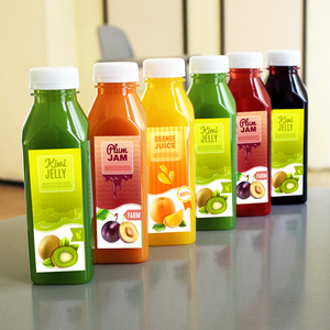 En stock, bouteilles en plastique transparentes carrées réutilisables de 12 oz (350 ml) pour boissons maison, jus, avec bouchon à vis - Product Image 1