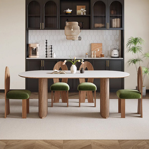 Set di <span class=keywords><strong>tavolo</strong></span> da pranzo in pietra sinterizzata retrò 6 posti mobili <span class=keywords><strong>per</strong></span> sala da pranzo <span class=keywords><strong>rettangolare</strong></span> legno massello legno frassino ovale <span class=keywords><strong>tavolo</strong></span> da pranzo e sedia - Product Image 3