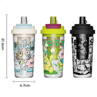 Bouteille d'eau en plastique motif dessin animé avec paille, poignée et infuseur à thé – Tasse portable sans BPA pour étudiants