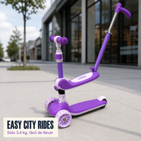 Trottinette pour enfants 2 en 1 avec barre de poussée parentale, 3 roues, hauteur réglable, roues en PU pour garçons et filles