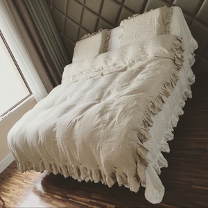 Vua Kích Thước 100% Lanh Linen Duvet Cover Set Đá Rửa Sạch Bỉ Vải Fringe Ruffle Mô Hình Rắn Cho Nhà Bệnh Viện Khách Sạn Sử Dụng - Product Image 4