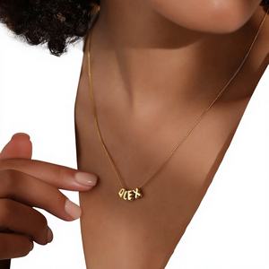 Collar de Cadena de Eslabones de Acero Inoxidable Chapado en Oro de 18K Personalizado con Letras 3D de Burbuja, Delicado Alfabeto A-Z, Nombre Personalizado, Ideal para Fiestas y Tendencias - Product Image 1
