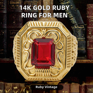 Bijoux fins, argent S925 plaqué or 14 carats, rubis vintage sculpté, rectangle, pierre précieuse rouge, alliance large pour homme - Product Image 2