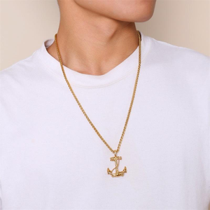 힙합 록 스타일 변색없는 남성용 롱 체인 목걸이 스테인리스 스틸 앵커 펜던트 목걸이 - Product Image 2
