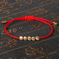 Pulsera budista tibetana trenzada hecha a mano creativa de nuevo diseño, pulsera de cuerda de la suerte con cuentas de cobre irregulares para hombres y mujeres, joyería