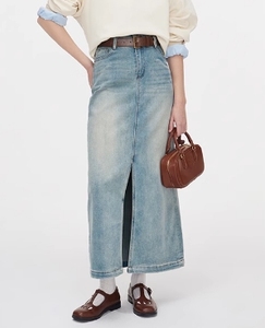 OEM ODM yüksek Rise klasik mavi Denim kot etek zarif Streetwear düğme sevimli düz sıska tasarım çapak kenar cepler yaz - Product Image 2