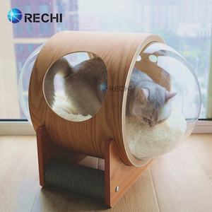 RECHI Meubles pour animaux de compagnie sur mesure Lit pour chat en bois en forme de <span class=keywords><strong>vaisseau</strong></span> <span class=keywords><strong>spatial</strong></span> Lit pour chat en acrylique transparent UFO Lit pour chat semi-fermé Capsule spatiale pour lit pour chien - Product Image 1