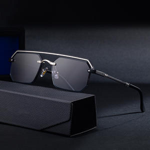 Nuevas gafas de sol cuadradas sin marco para hombre, lentes de plástico UV400 de metal negro, gafas de sol de clase 2 con caja WF-5G372 - Product Image 1