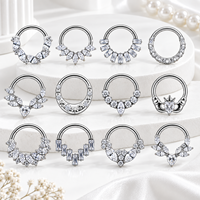 Anneau de septum articulé CRYSPURE G23 en titane avec zircon cubique pour femme, piercing de nez et de cartilage, bijoux corporels hypoallergéniques, vente en gros OEM