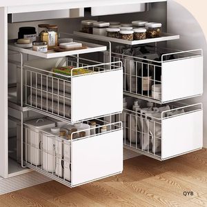 Organisateur multifonction pliable sous l'évier, étagère coulissante sans perçage, finition laquée - Product Image 3