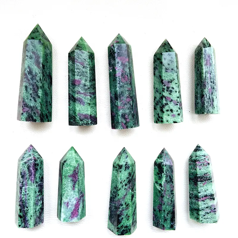 Wholesale Hand Carved Healing Crystal Gemstone Obelisk Tower Home Decoration Ruby In Zoisite Point