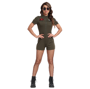 จั๊มสูทนักบินสีเขียว<span class=keywords><strong>ทหาร</strong></span>สำหรับผู้หญิงชุดคอสเพลย์<span class=keywords><strong>ชุด</strong></span>ฮาโลวีนชุดบอดี้สูทลูกเสืออเมริกันแต่งตัว - Product Image 3