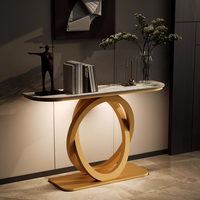 Table console d'entrée moderne avec plateau en marbre et base en métal à double cercle artistique BTCT005 pour la maison ou le bureau
