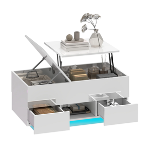 <span class=keywords><strong>Table</strong></span> <span class=keywords><strong>basse</strong></span> blanche relevable avec tiroirs et éclairage LED, finition brillante, avec prises électriques pour salon - Product Image 1