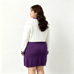 Abito in <span class=keywords><strong>Maglia</strong></span> Casual da Donna Taglie Forti, <span class=keywords><strong>Vestito</strong></span> Midi in <span class=keywords><strong>Maglia</strong></span> per Donne Curvy, Completo Due Pezzi con Ricami - Product Image 4