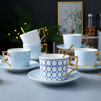 Ensemble tasse à café et soucoupe de luxe à bord doré, en porcelaine fine écologique, 250 ml, personnalisable, pour cadeau de mariage