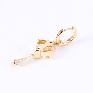 Pendiente Individual de Oro Amarillo de 14 Quilates con Moissanita Blanca DEF VVS en Forma de Rombo, Joyería Fina para Uso Diario - Product Image 3