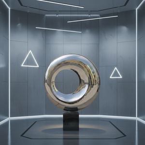 Sculpture d'art moderne en acier inoxydable poli miroir personnalisée, statue décorative abstraite circulaire d'intérieur - Product Image 3